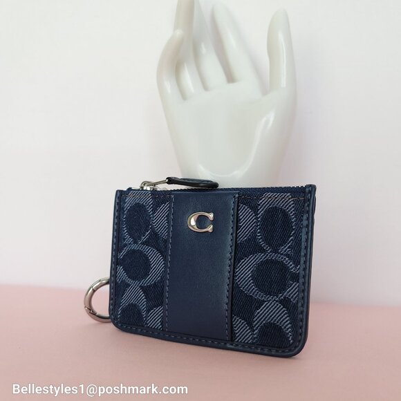 COACH Mini Skinny ID Card Case in Denim Signature- Deep Blue multi color⭐ - Picture 5 of 16